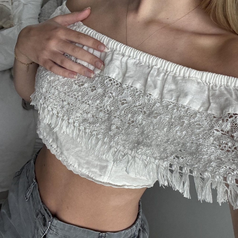 Off-Shoulder Lace Trim Top